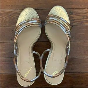 Brain Atwood metallic sling back heels